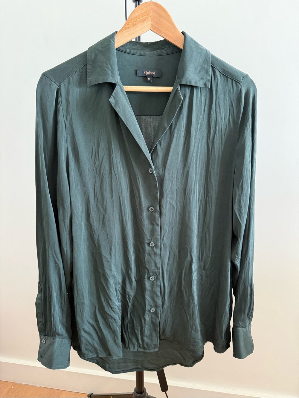 Quince Women's Silk Shirt in Forest Green